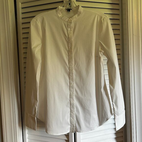 Ann Taylor White Blouse/Shirt/Top Mandarin Collar Sequins Long Sleeves Size 6 - Picture 11 of 11